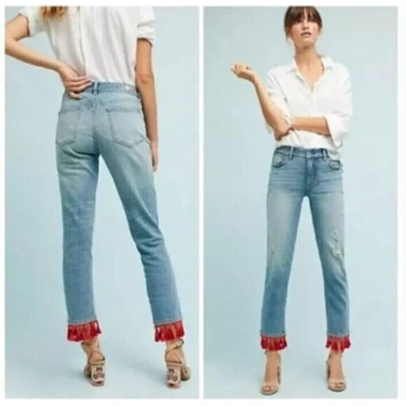 Pilcro And The Letterpress Jeans Size 28P Petite Slim Boyfriend Tassel Hem Bead - Picture 1 of 16